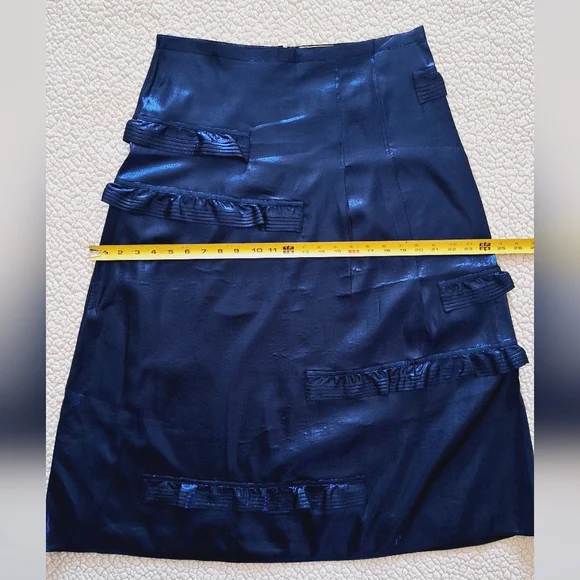 BURBERRY Silk Metallic Blend Midi Skirt Women's Blue IT 44 US 10 Org $890